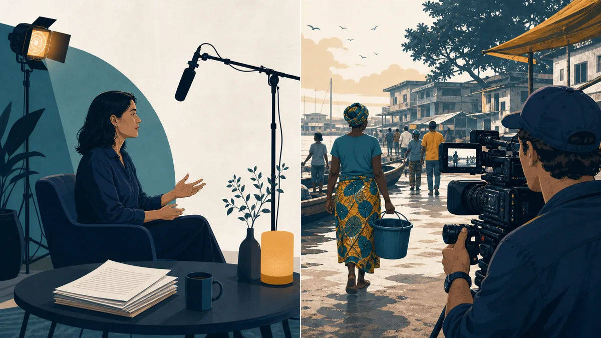 Comparison of a filmed documentary interview and observational B-roll captured on location
