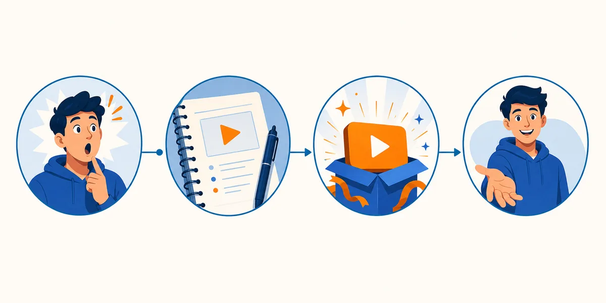 Visual stages of a short-form script moving from hook to payoff and call to action