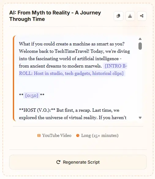 AI script generator YouTube example - From Myth to Reality documentary opening script